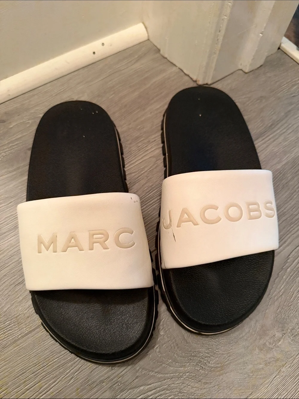 Marc Jacobs Black & White Logo Slide Sandals